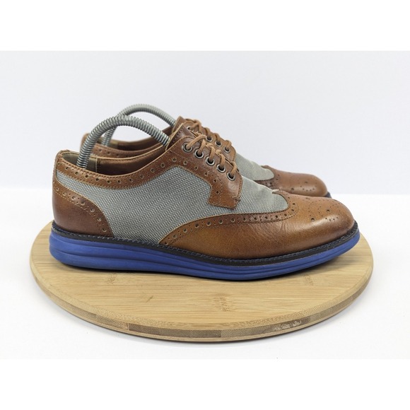 Donald Pliner Dress Sneakers Mens 8 8.5 Wingtip Brown Blue Leather Shoes - Picture 2 of 12